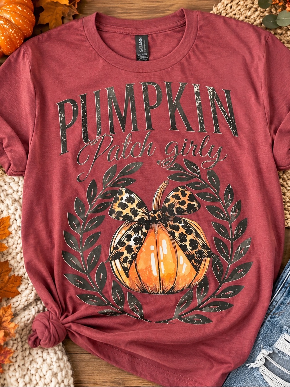 Pumpkin Patch Girly Graphic Tee - Burgundy Women's Short Sleeve